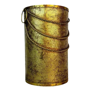 Vintage Hollywood Regency Gold Metal Mesh Wastebasket or Umbrella Stand