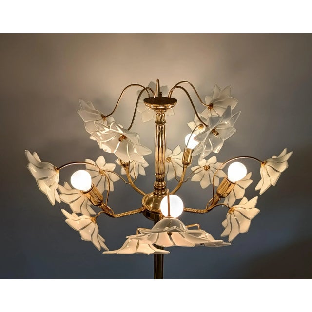 Gold Large Murano Flower Floor Lamp, Italy, 1970s For Sale - Image 8 of 13