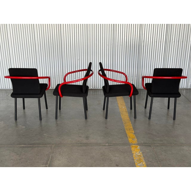 Postmodern 1990s Set of 4 Ettore Sottsass Mandarin Chairs by Knoll - Black + Red Post Modern For Sale - Image 3 of 12