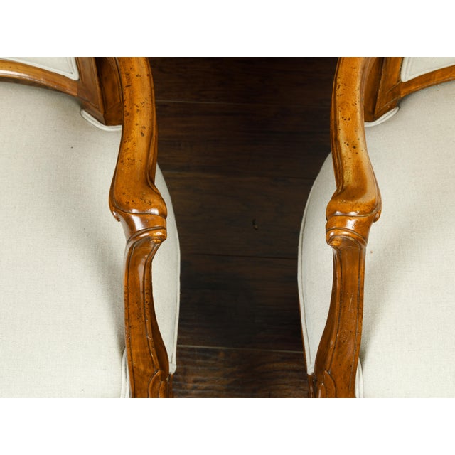 Pair of Italian 1860s Walnut Armchairs with Tapered Legs and New Upholstery For Sale - Image 9 of 9