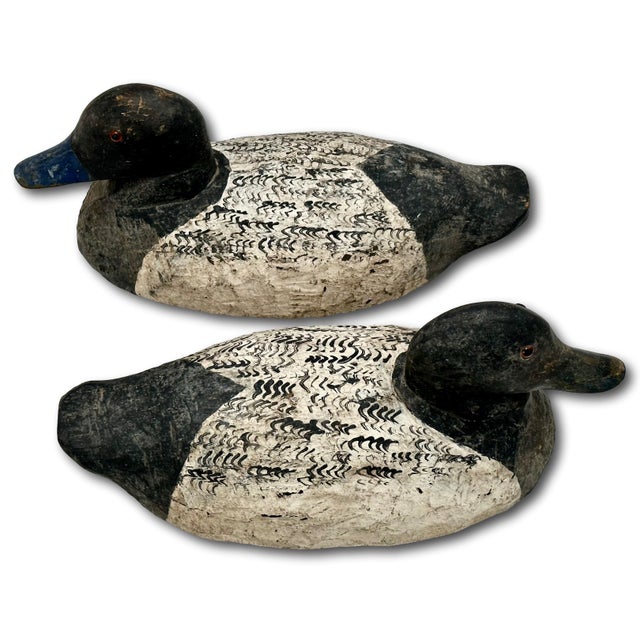Nice Original Pair of Antique American Primitive Hand Carved & Painted Wood Duck Hunters Working Decoys Circa 1920s For Sale - Image 12 of 18
