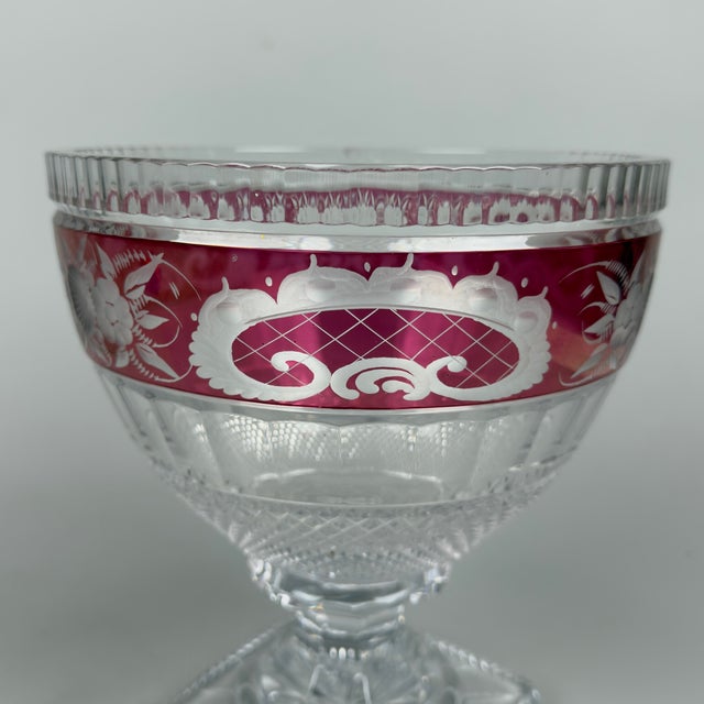 Vintage Bohemian Ruby Red Floral Cut Crystal Centerpiece Vase, 1960s For Sale - Image 6 of 11