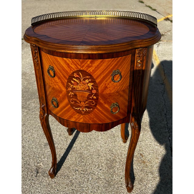 Brown 1940’s Louis XV Marquetry Drum Style Nightstand For Sale - Image 8 of 11