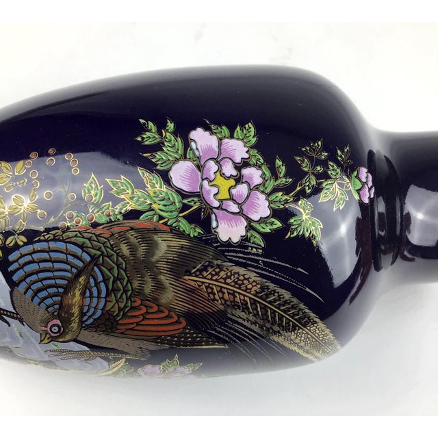 Navy Blue Vintage Cobalt Porcelain Hand Painted Vase Japan For Sale - Image 8 of 10