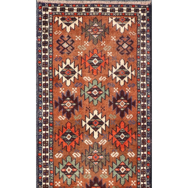 Vintage Turkish Kars Runner With Tribal Motif Design in Orange-Brown Colors 1'9 X 6'5 For Sale - Image 4 of 12