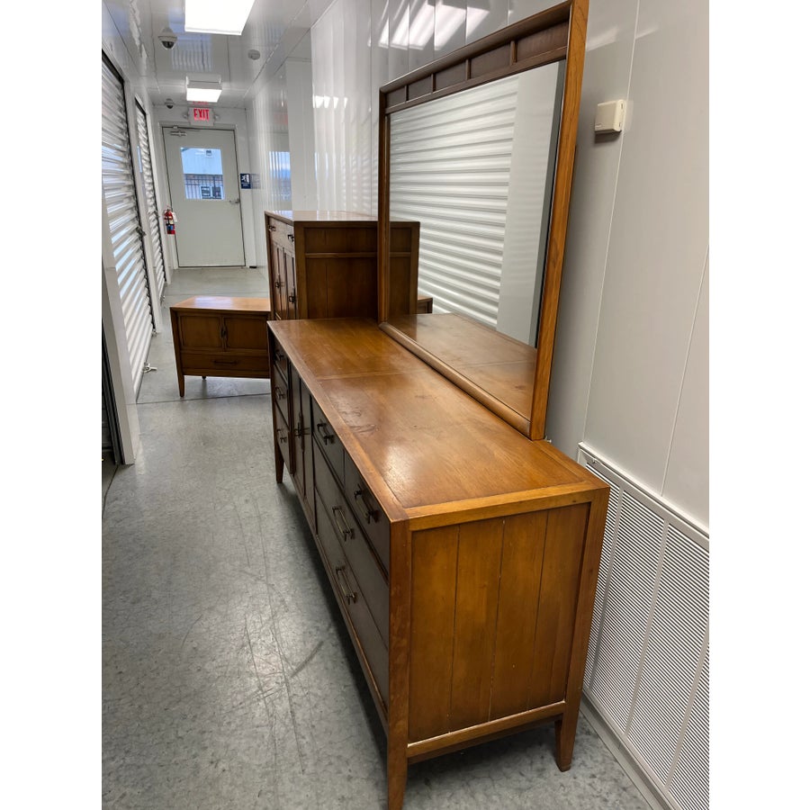 mid century modern dresser with mirror MCM by United Furniture Corporation-customizable radiating warmth and timeless beauty Drexel Meridian Low Dresser With