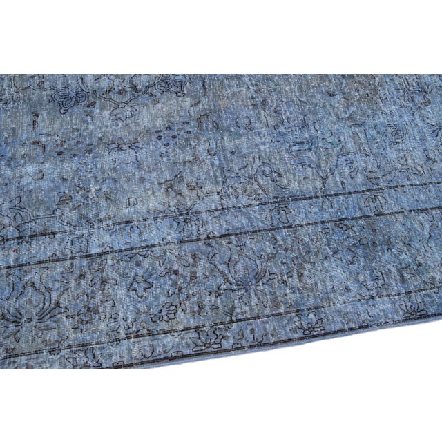 Vintage Persian Overdyed Handmade All-Over Blue Wool Rug For Sale - Image 9 of 11