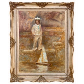 Richard Judson Zolan, Large American Impressionist Painting Sailor Girl with Toy Boat Richard Zolan For Sale