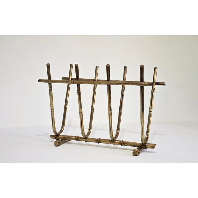 Metal Mid-Century Modern Bamboo-Effect Brass Magazine Rack, Italy, 1970s For Sale - Image 7 of 14