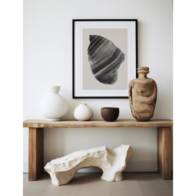 Abstract open edition giclee print by artist Anna Pepe. 20"x28" Elegant textured / striped black geometrical figure on...