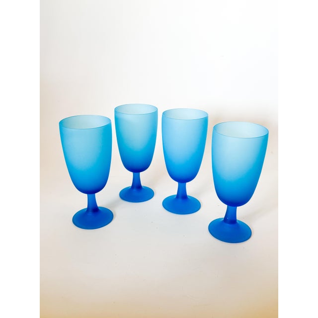 The most fantastic vintage 1960s Italian electric blue Satinato Murano blown glass goblets by Carlo Moretti, for Rosenthal...