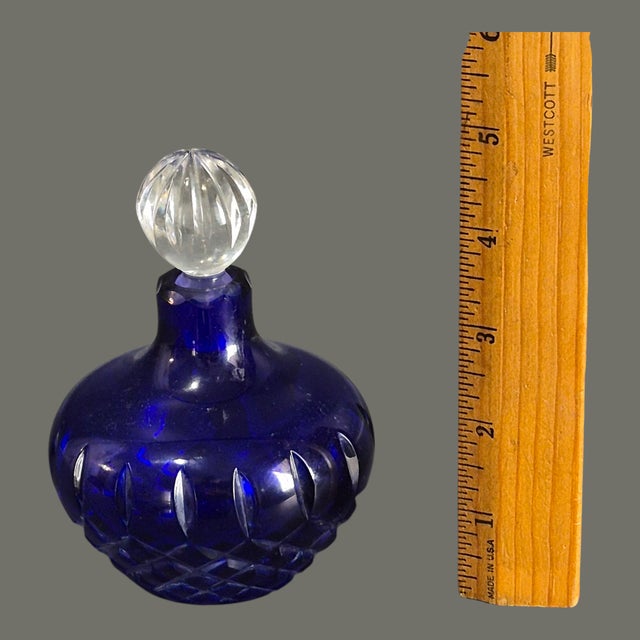 Vintage Bohemian Cobalt Blue Cut Crystal Perfume Bottle For Sale - Image 6 of 7