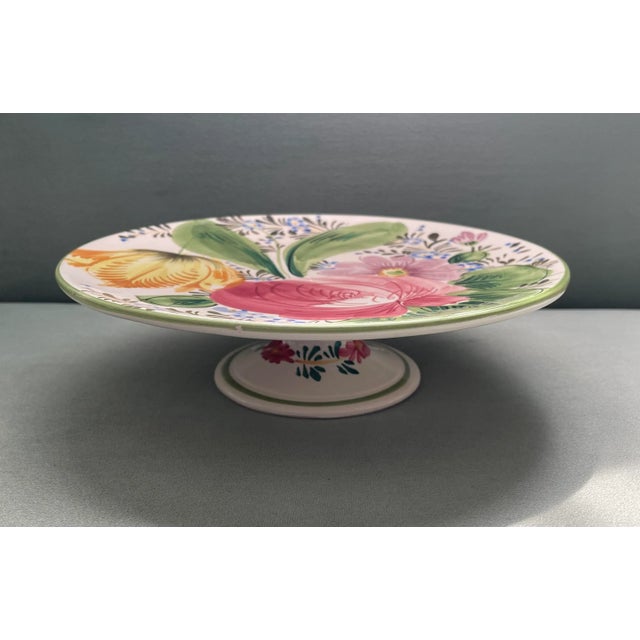 Italian Vintage Hand Painted Italian Floral Cake Stand For Sale - Image 3 of 10