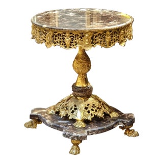 French Marble Side Table – Gold Leaf & Bronze Details For Sale
