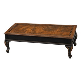 Vintage Grand Tour Leather Map Coffee Table in Satin Walnut, Onyx Black and Gilded Gold For Sale