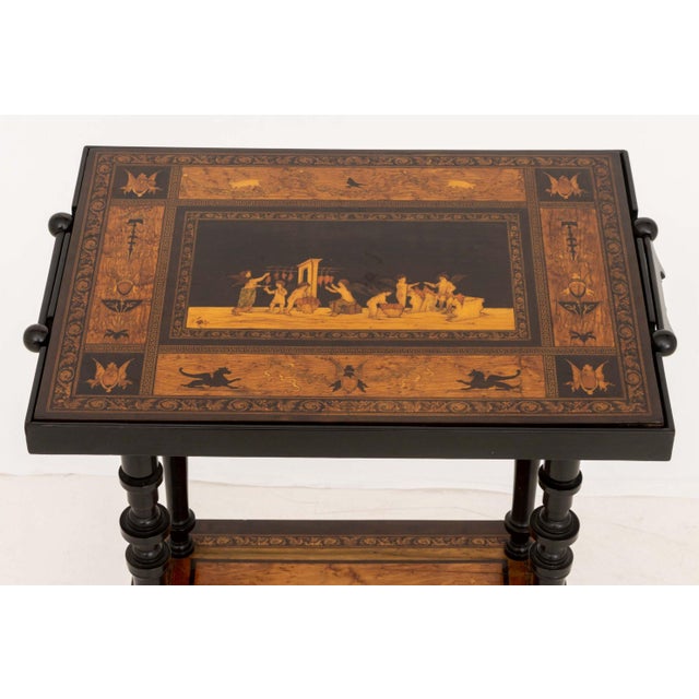 Italian Italian Two-Tier Marquetry Ebonized Games Table, 19th Century For Sale - Image 3 of 8