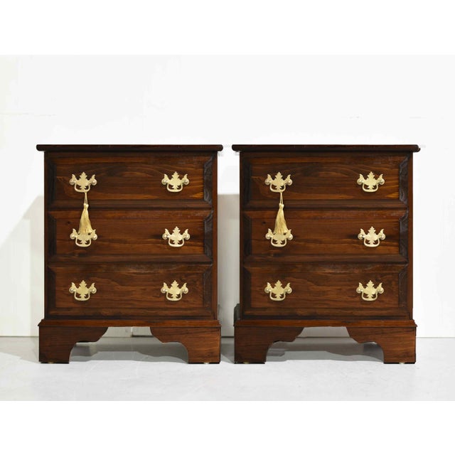Vintage Chippendale Style Three-Drawer Nightstands With Brass Batwing Pulls - A Pair For Sale - Image 4 of 12