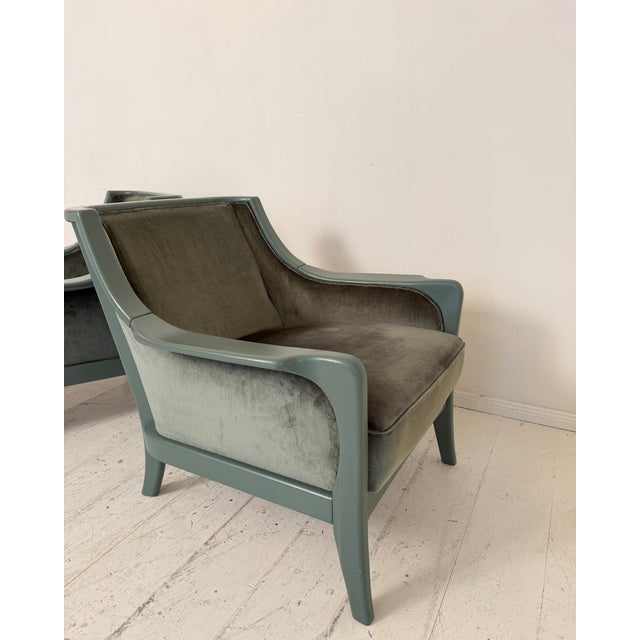 Mid-Century Modern French Lounge Chairs in Green Velvet and Lacquered Wood, 1950, Set of 2 For Sale - Image 16 of 17