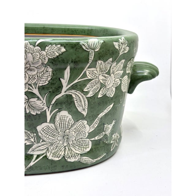 Ceramic Vintage Green Chinoiserie Decorative Ceramic Planter / Vessel by Andrea Sadek For Sale - Image 7 of 12
