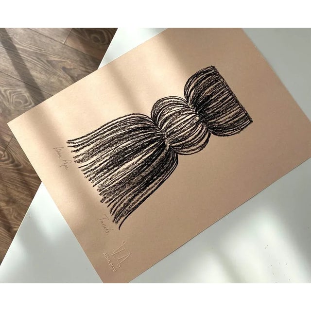 Original graphic art. Unique piece charcoal drawing on toned rose paper. The work has the signature and stamp of the...