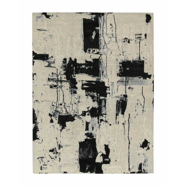 White Rug & Kilim’s Abstract Rug in Ivory With Black and Ice Blue Patterns For Sale - Image 8 of 8