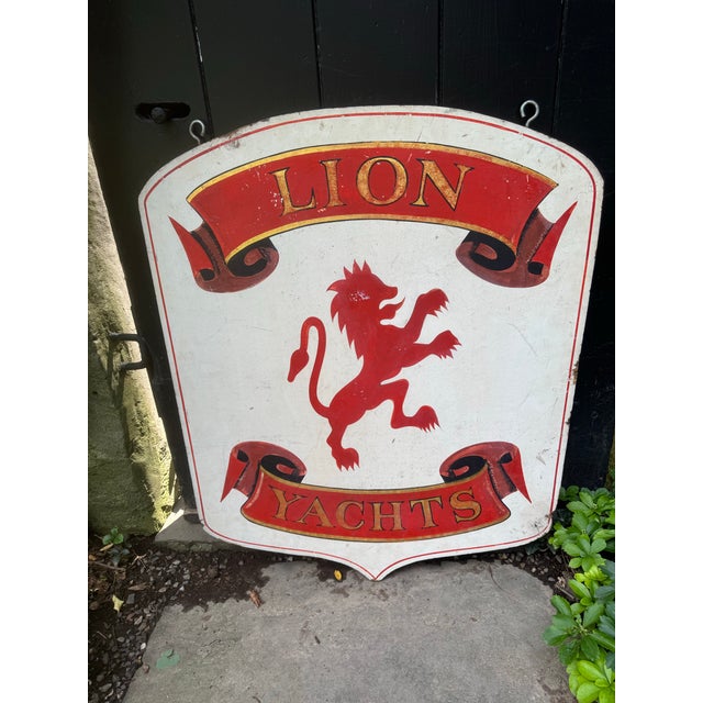 Wood Vintage Two-Sided Wooden Trade Sign for Lion Yachts For Sale - Image 7 of 11