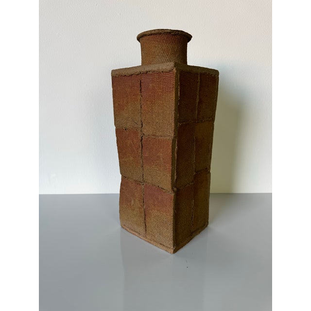 Ceramic Vintage Organic Crude-Texture Studio Pottery Vase, Signed LJM For Sale - Image 7 of 12