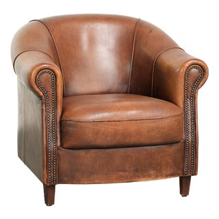 Cognac-Colored Sheepskin Club Armchair For Sale
