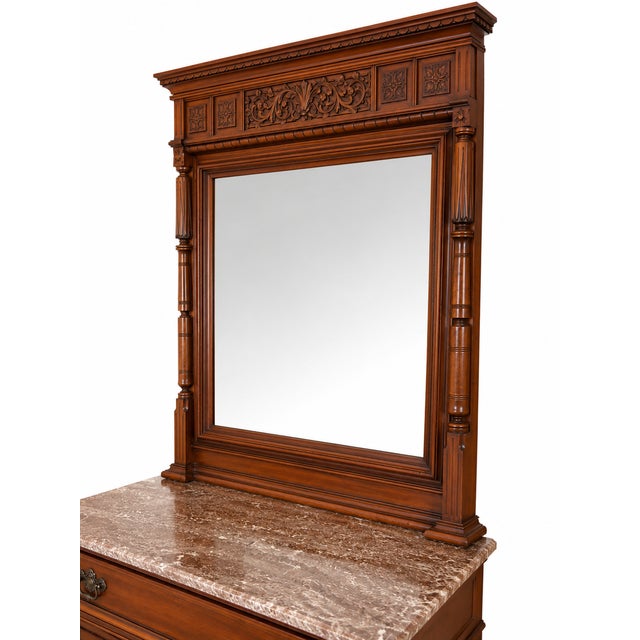 Antique Renaissance Dresser With Mirror and Marble Top For Sale - Image 4 of 6