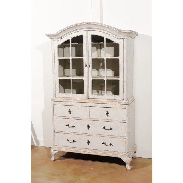 Wood Swedish Rococo Style 19th Century Painted Vitrine with Glass Doors and Drawers For Sale - Image 7 of 12