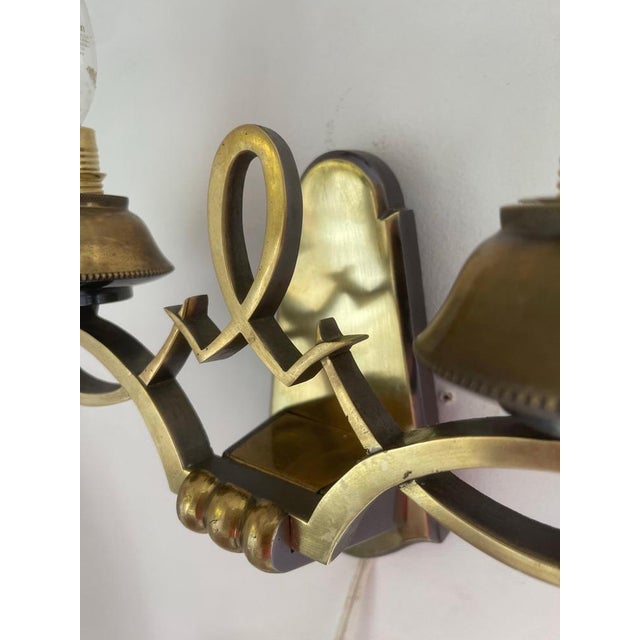 Gold French Art Deco Bronze Wall Sconces from Liberos Paris, 1940s, Set of 2 For Sale - Image 8 of 10
