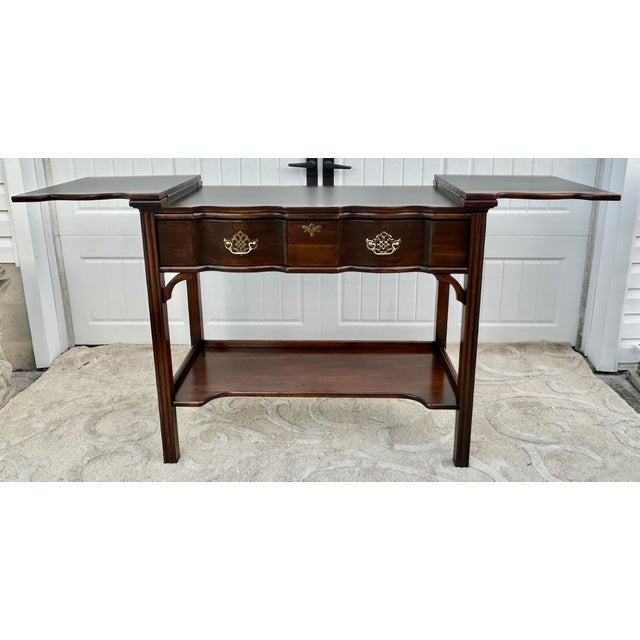 Vtg. Harden Chippendale Style Flip Top Cherry Server/Bar Table W/Drawer & Shelf For Sale - Image 14 of 14