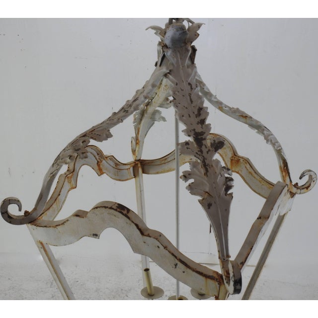 French White Cast Iron Lantern Chandelier For Sale In Nashville - Image 6 of 11