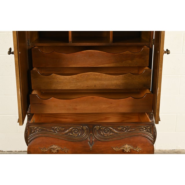 Wood Romweber French Rococo Louis XV Carved Walnut Armoire Dresser, Circa 1960s For Sale - Image 7 of 17