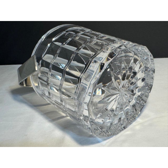Vintage Slovenia Crystal Window Pane Pattern Ice Bucket Nickel Metal Handle For Sale In Phoenix - Image 6 of 11