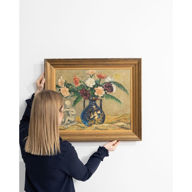 1940s France Pink Canvas Painting For Sale - Image 10 of 15