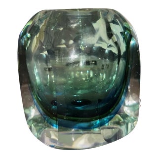 Vintage Flavio Poli Seguso Sommerso Murano Style Blue Green Glass Faceted Vase For Sale