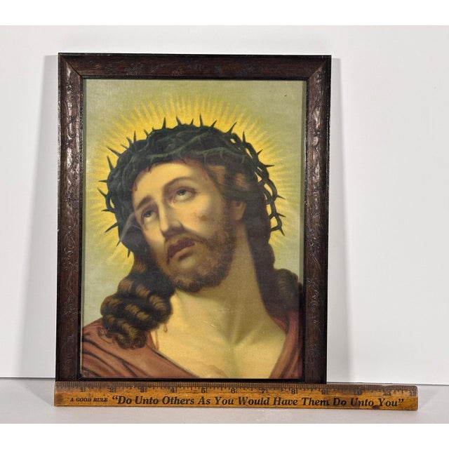 Antique Framed Chromolithograph Ecce Homo Crown of Thorns after Fridolin Leiber For Sale - Image 9 of 10