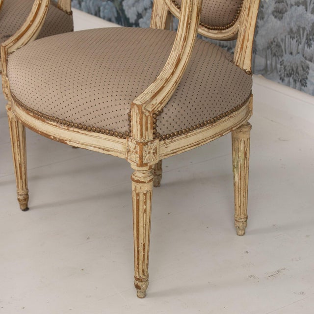 Pair of 18th C. French Louis XVI Fauteuils in Original Paint, Signed For Sale - Image 14 of 16