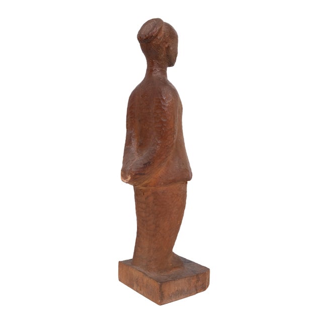 Mid-Century Modern Hand-Carved Wooden Standing Girl, Holland, 1940s For Sale - Image 3 of 12