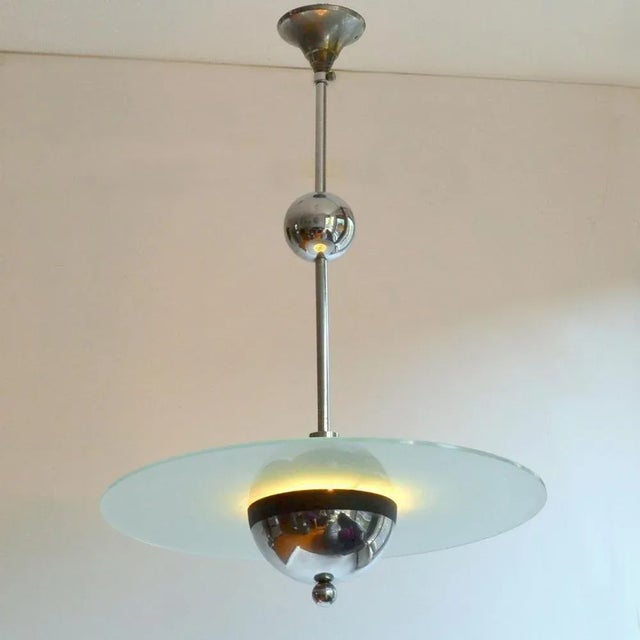Chrome and Glass Pendant Lamp by Willem Hendrik Gispen, 1930s For Sale - Image 4 of 11