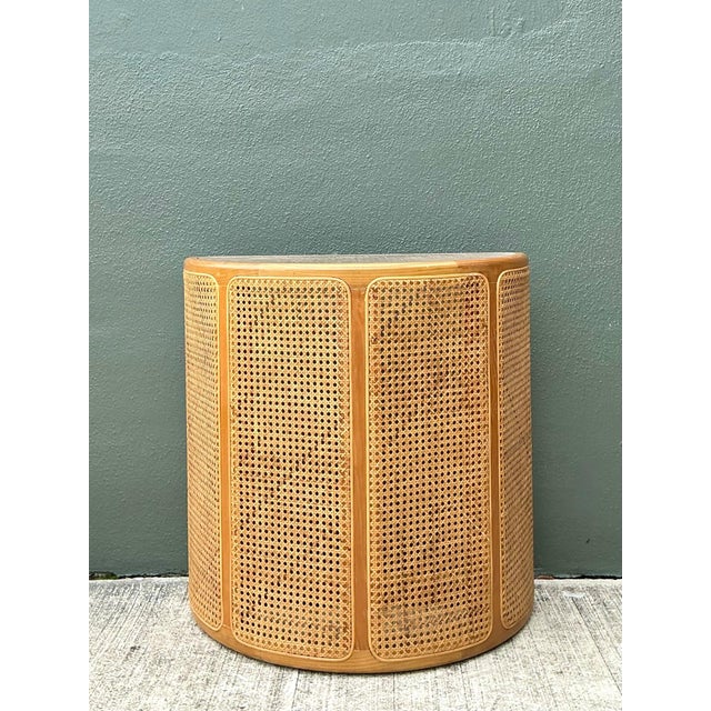 Mid 20th Century Vintage Wood and Cane Demilune Console Table For Sale - Image 5 of 12