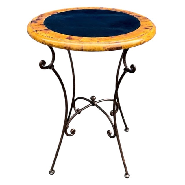 Traditional Regency Style Maitland-Smith Penshell Faux Tortoise Side Tables Iron Bases - S/2 For Sale - Image 3 of 4