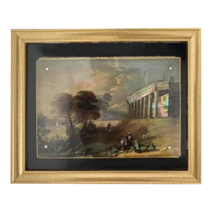 Circa 1844 Hand-Painted, Papier Mache Blotter Folio With Mother of Pearl in Shadowbox Depicting "Washington's House, Mount Vernon"