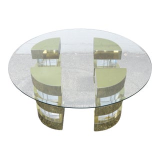 Mid Century Modern Lucite Acrylic and Brass Glass Top Coffee Table 5991 For Sale