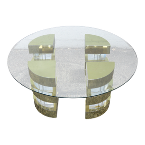 Mid Century Modern Lucite Acrylic and Brass Glass Top Coffee Table 5991