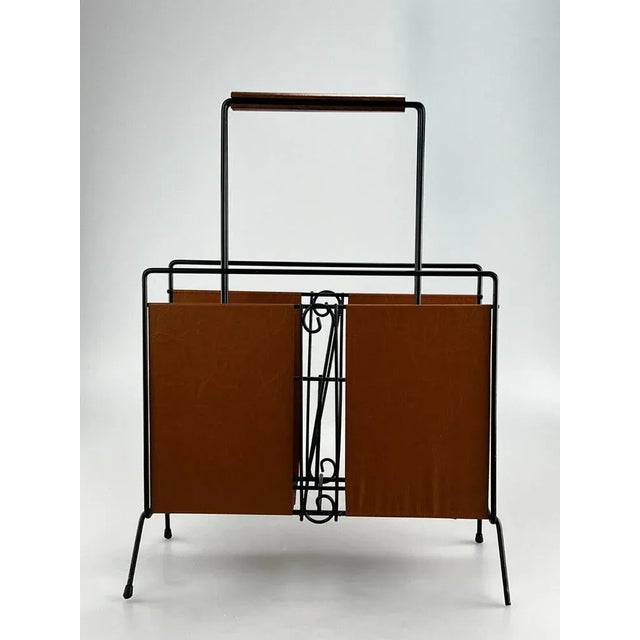 1970s Mid-Century Newspaper Stand in Metal & Teak For Sale - Image 5 of 11
