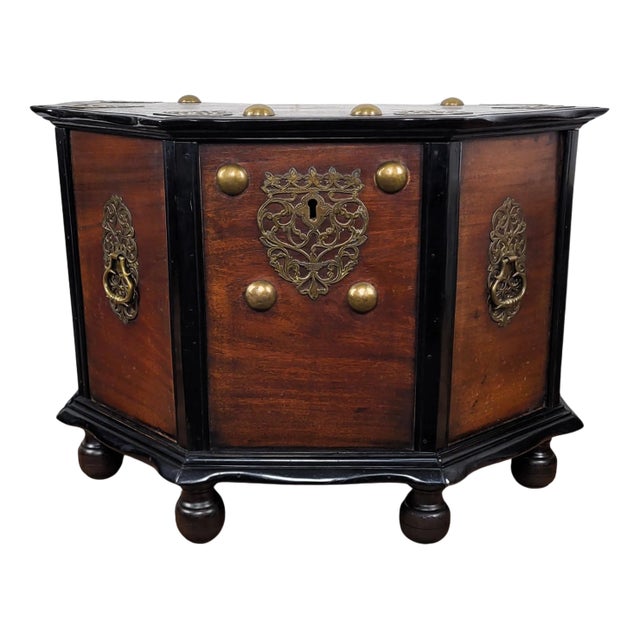 Italian Brass Wood Chest Trunk, 1950s For Sale