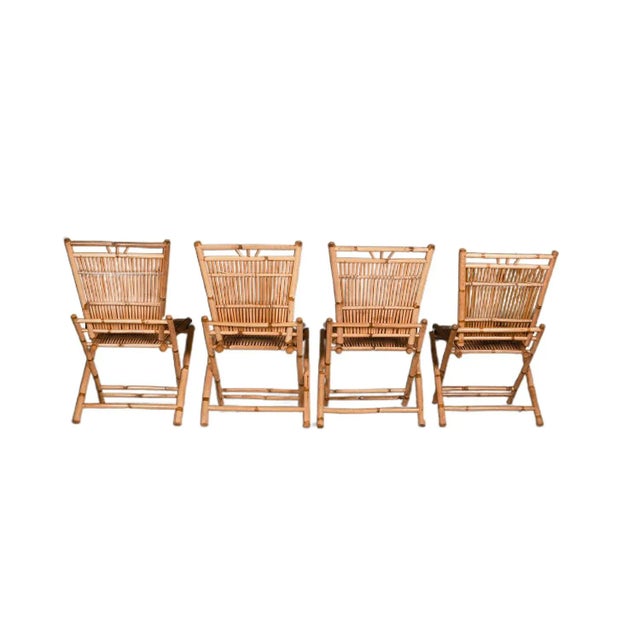 Mid 20th Century Mid Century French Bamboo Rattan Folding Side Chairs - Set of Four For Sale - Image 5 of 11