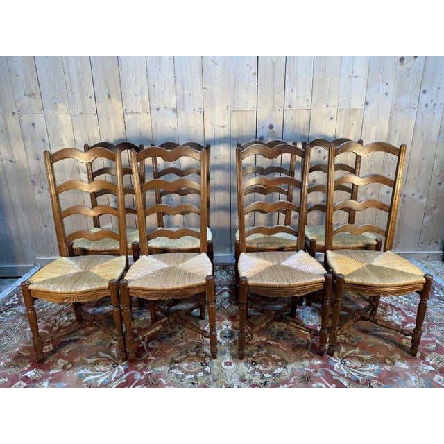 Rustic Straw-Seated High Back Chairs, Set of 8 For Sale - Image 4 of 10